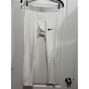 Nike Pro Dri-FIT Mens White Compression Leggings Training Tights Medium Tall